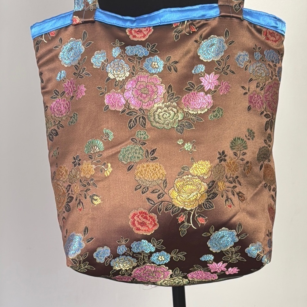 Floral Brown bucket bag handmade - Picture 2 of 5